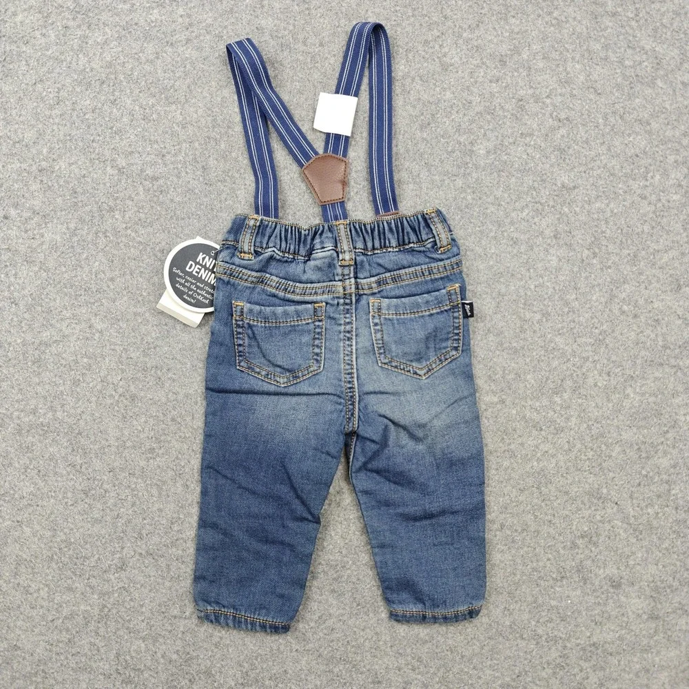 OshKosh B'gosh Jeans Boys Size 3-6 Months Blue Ankle Suspenders Knit Denim New